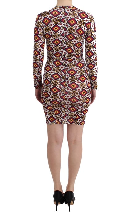 Vestido Mini de Manga Larga con Escote en V y Estampado Geométrico - Image 3