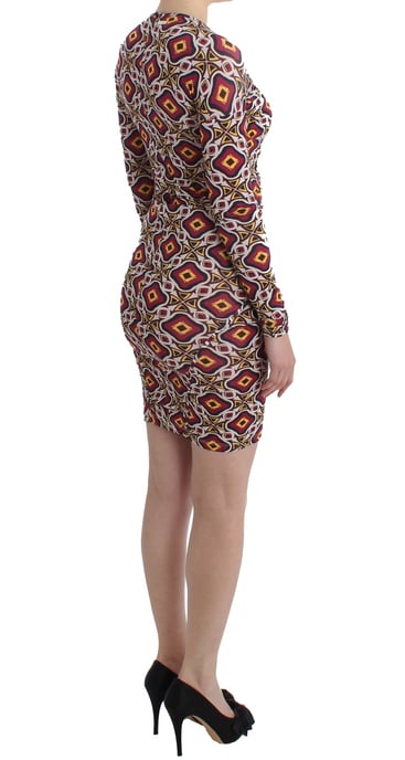 Vestido Mini de Manga Larga con Escote en V y Estampado Geométrico - Image 4