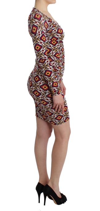 Vestido Mini de Manga Larga con Escote en V y Estampado Geométrico - Image 5