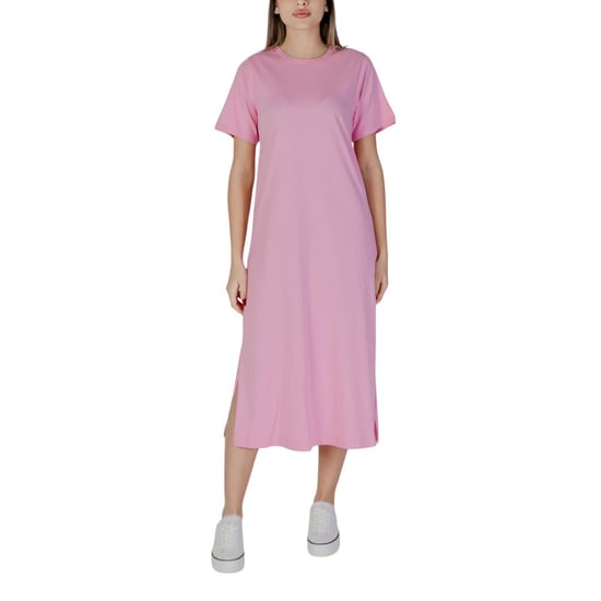 Vestido T-shirt Midi Rosa Casual - Image 1