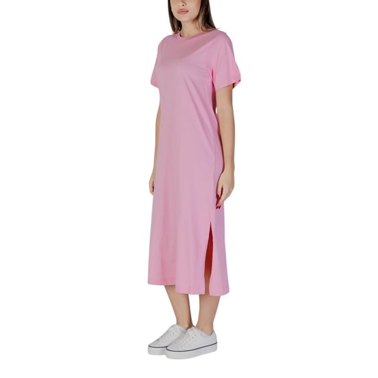 Vestido T-shirt Midi Rosa Casual - Image 3