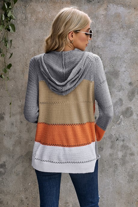 Sudadera de punto con capucha y corte en vivo, con bloque de color y cremallera frontal en gris - Image 3