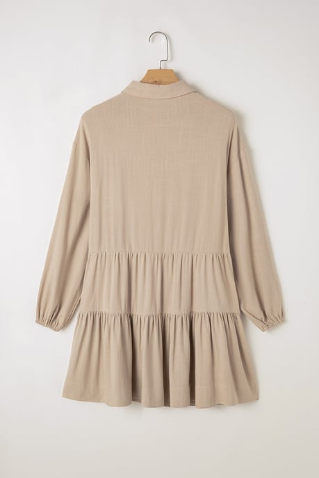 Vestido mini de camisa plisada de tirantes abotonados con mangas abullonadas en tono bronceado - Image 5