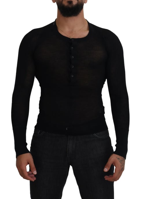 Suéter de punto de cuello Henley de manga larga - Image 1