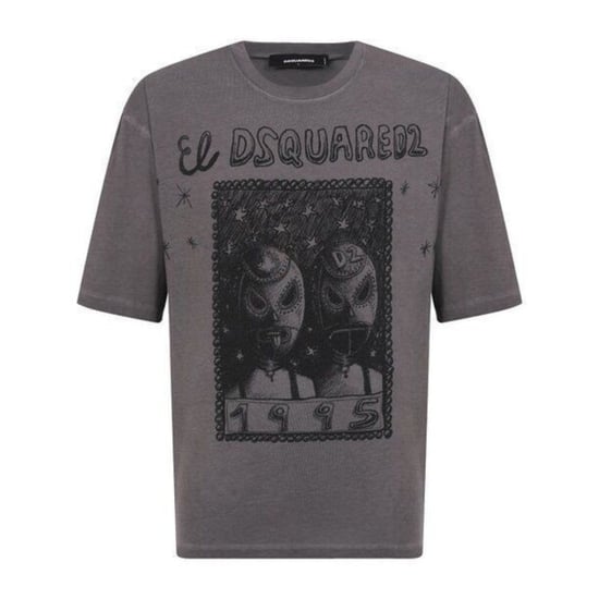 Camiseta Holgada Con Gráfico Dsquared2 El Dsquared2 En Gris Carbón - Image 1