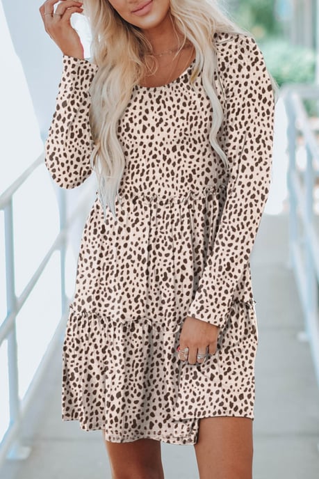 Vestido de manga larga con volantes de estampado de leopardo - Image 1