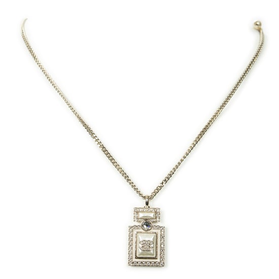 Chanel Pearl Rhinestone Perfume Bottle Necklace en Oro Acero inoxidable sin níquel - Image 1