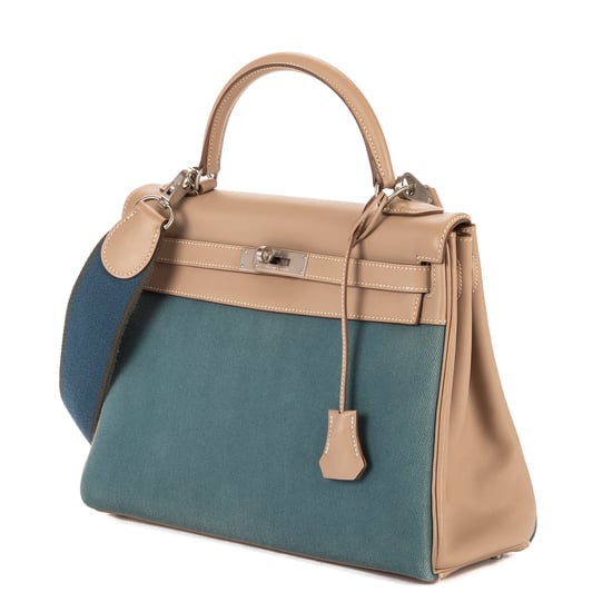Hermès Rare Ltd. Ed. Kelly 32 Retourne Amazonia 32 en Azul verdosa/Beige claro Cuero de ternero - Image 2