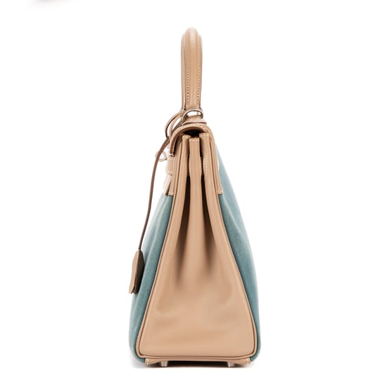 Hermès Rare Ltd. Ed. Kelly 32 Retourne Amazonia 32 en Azul verdosa/Beige claro Cuero de ternero - Image 3