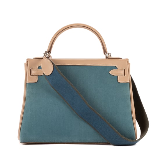 Hermès Rare Ltd. Ed. Kelly 32 Retourne Amazonia 32 en Azul verdosa/Beige claro Cuero de ternero - Image 4