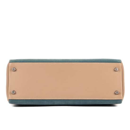 Hermès Rare Ltd. Ed. Kelly 32 Retourne Amazonia 32 en Azul verdosa/Beige claro Cuero de ternero - Image 6