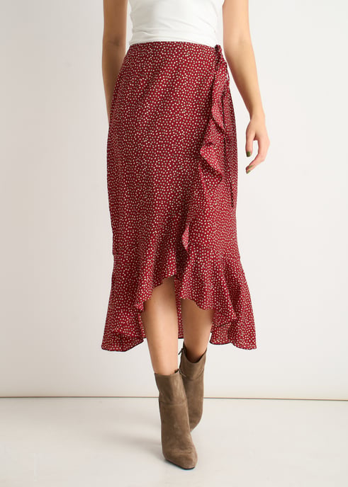 Falda midi con volantes y lunares rojos - Image 2