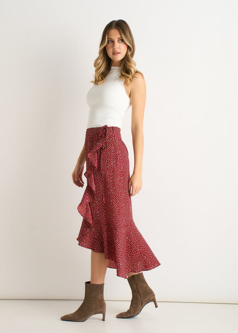 Falda midi con volantes y lunares rojos - Image 3