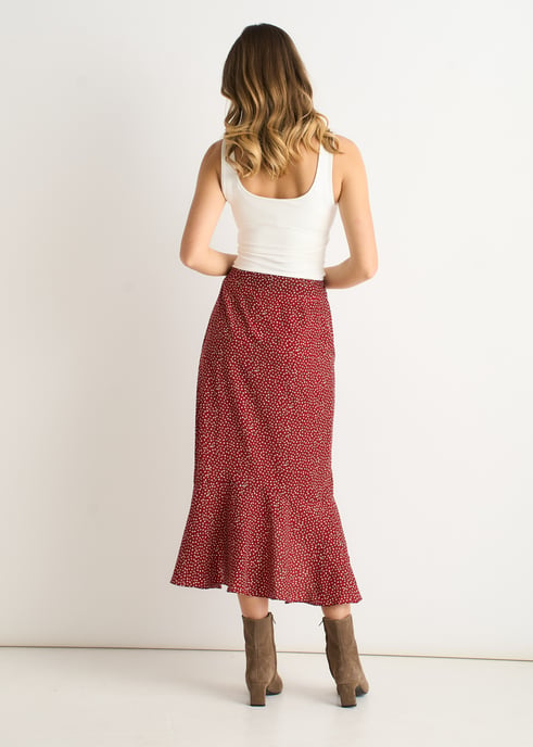 Falda midi con volantes y lunares rojos - Image 4