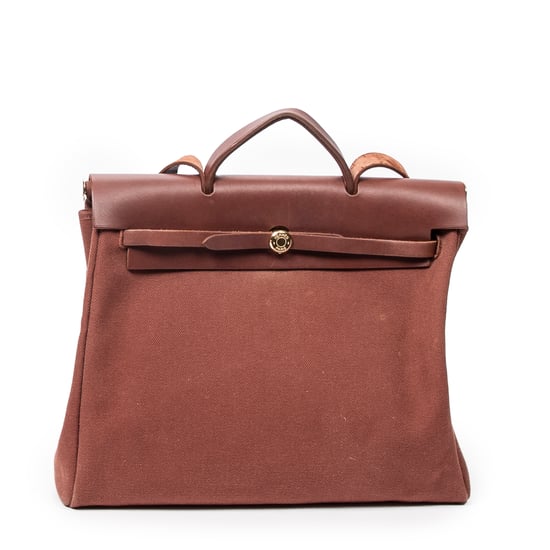 Hermès Herbag MM en Beige/Marrón Lienzo - Image 1