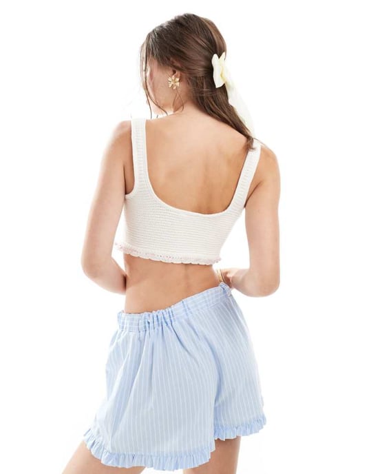 Miss Selfridge stickad korsettopp med banddetalj i krämfärg - Image 3