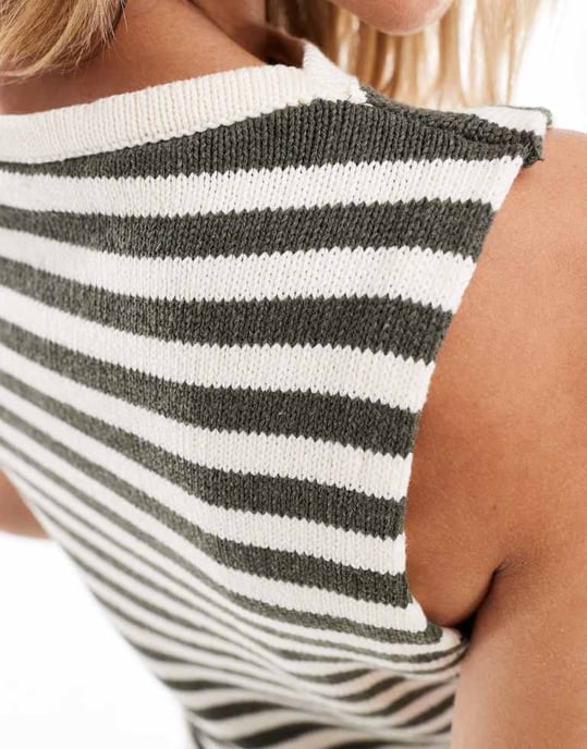 ASOS DESIGN stickad topp set i khakistriped - Image 3