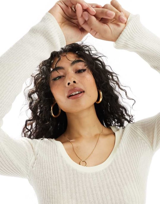 ASOS DESIGN stickad topp med rundad hals i stenfarbe - Image 2