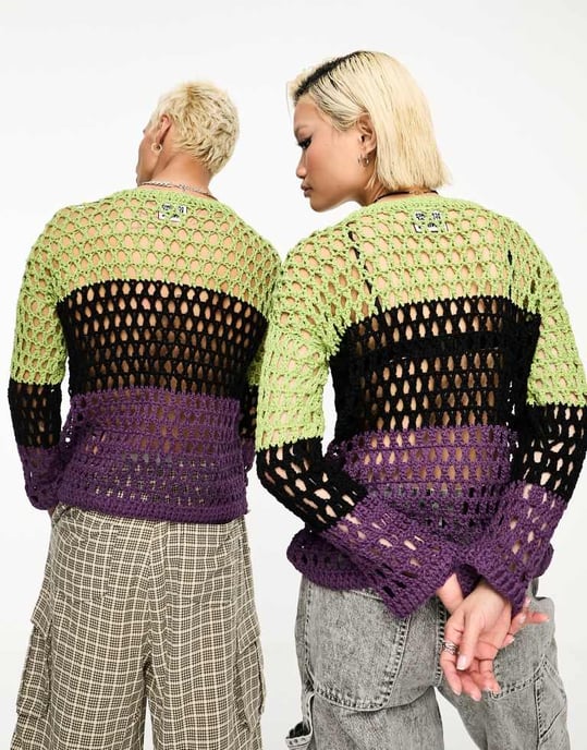Återvunnen Vintage unisex öppen stickad sommarfestivaltröja i flerfärgad rand - Image 3