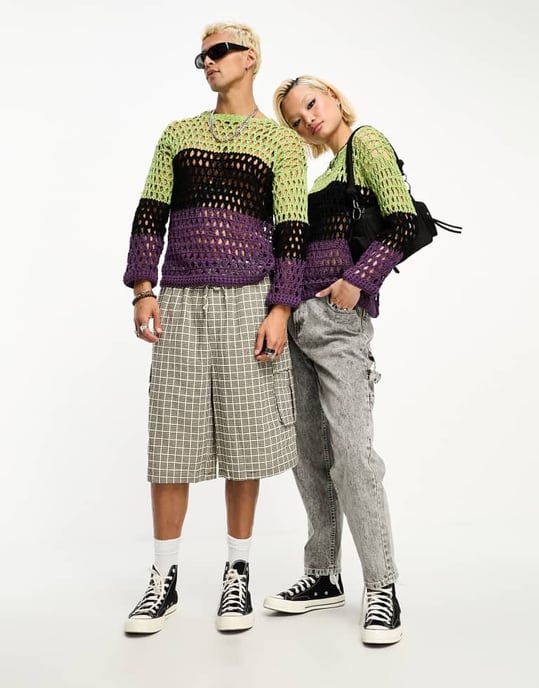 Återvunnen Vintage unisex öppen stickad sommarfestivaltröja i flerfärgad rand - Image 4