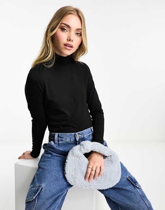 Monki långärmad höghalss topp i svart - Image 2