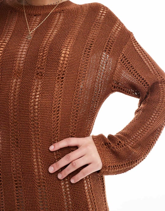 ASOS DESIGN öppenstickad midiklänning i toffee - Image 3