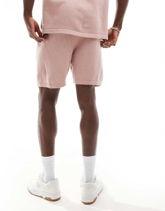 ASOS DESIGN medeltunga stickade bomullsshortsen koord i rosa - Image 4