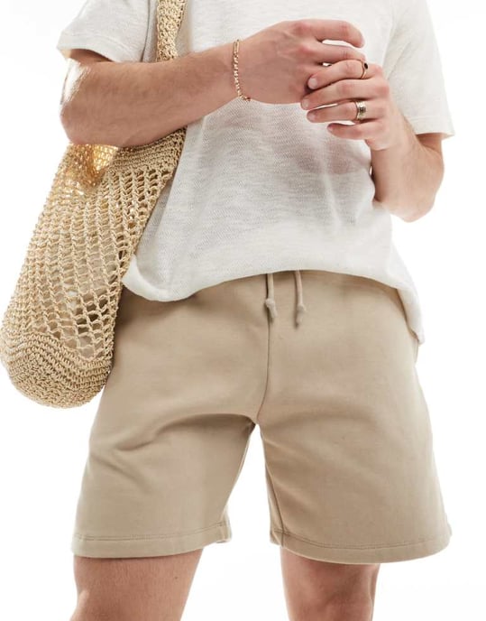 ASOS DESIGN premium tungvikts oversized shorts i beige - Image 1