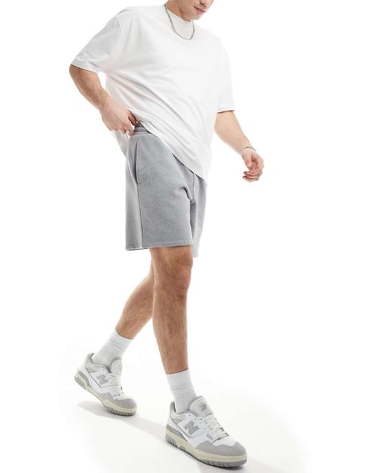 ASOS DESIGN premium tungvikt oversize shorts i grå melange - Image 1
