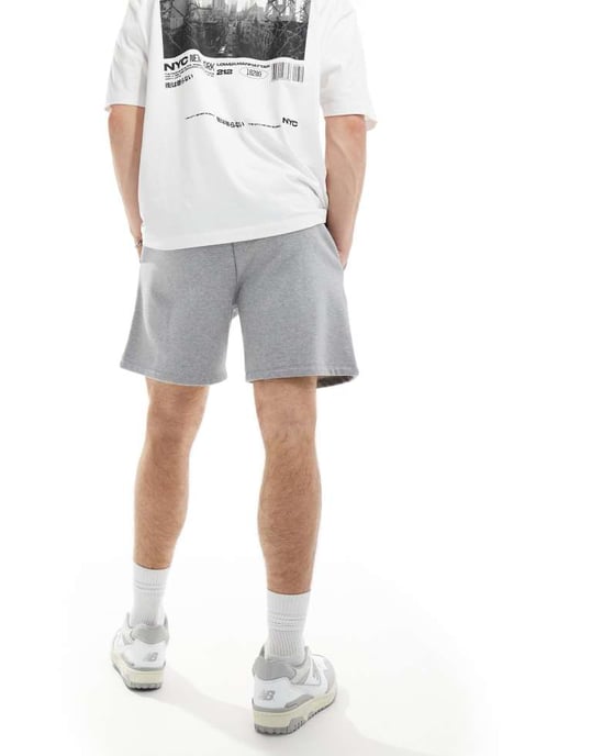 ASOS DESIGN premium tungvikt oversize shorts i grå melange - Image 3