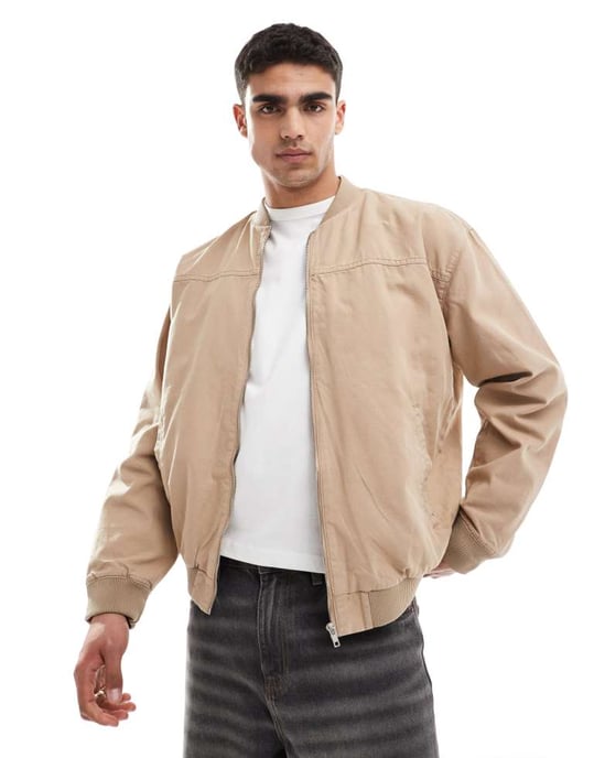 ASOS DESIGN oversized bomberjacka i tvättad sten - Image 2