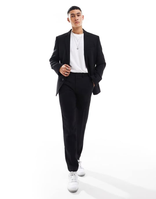 ASOS DESIGN slim fit ullblandning kavaj i svart twill - Image 3