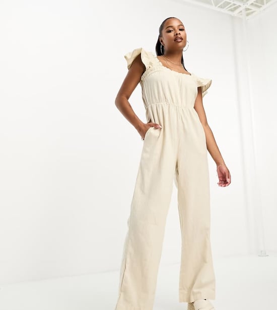 Vero Moda Petite linneoverall i stengrå - Image 1