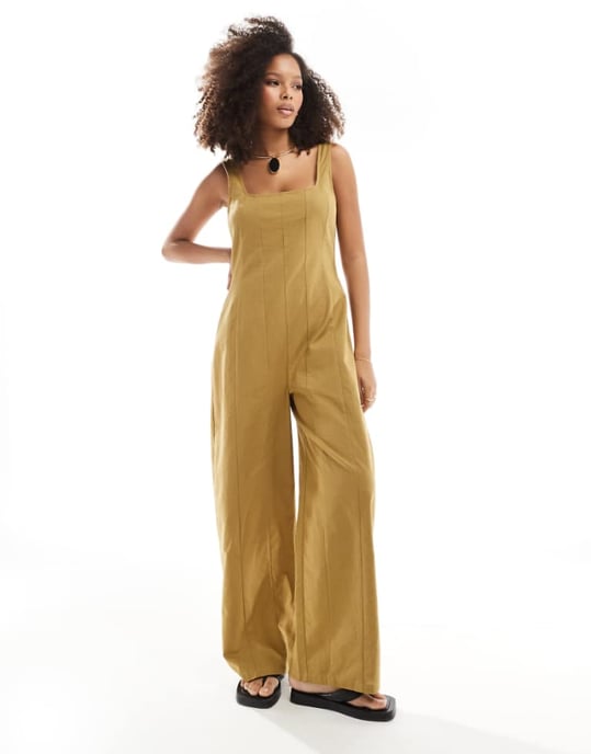 ASOS DESIGN fyrkantig hals tennis jumpsuit i khaki - Image 1
