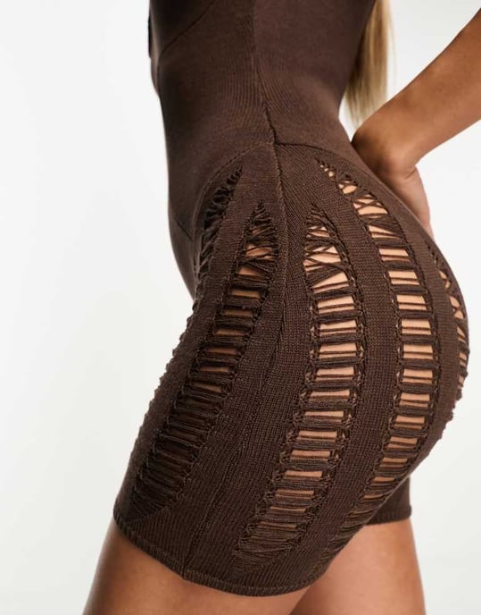 Missyempire stege stickad jumpsuit i choklad - Image 3
