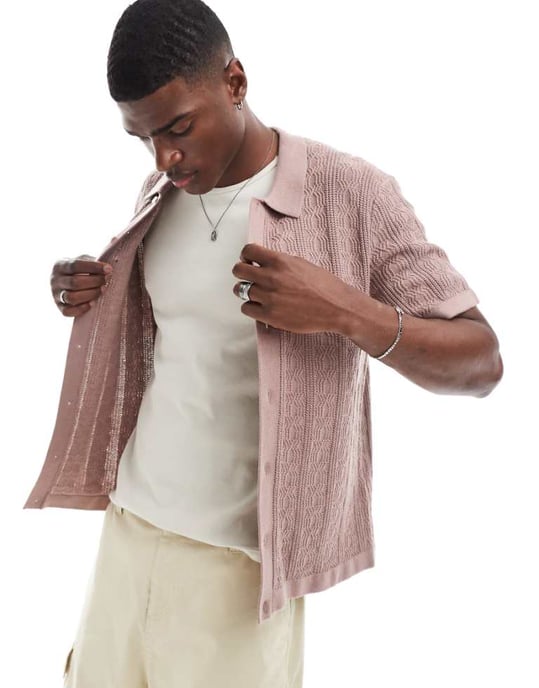 Abercrombie & Fitch knappargenomgång virkad stickad piké i taupe - Image 1