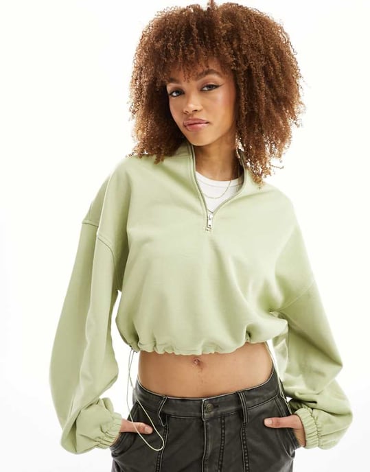 ASOS DESIGN tung halvdraget sweatshirt i tvättad khaki - Image 1