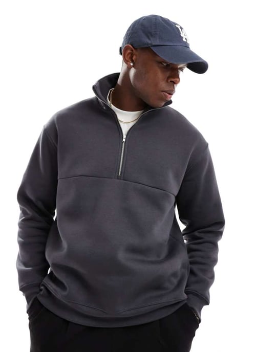 Utvald oversize halvdraget sweatshirt i kolgrått - Image 1