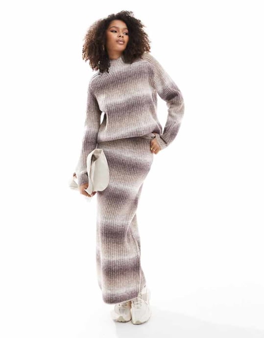 YAS ombre stickad maxi kjol set i neutral - BRUN - Image 1