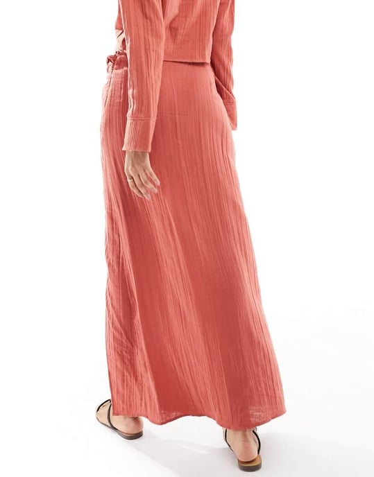 ASOS DESIGN cheesecloth sidoknut maxi kjol co-ord i terrakotta - Image 2