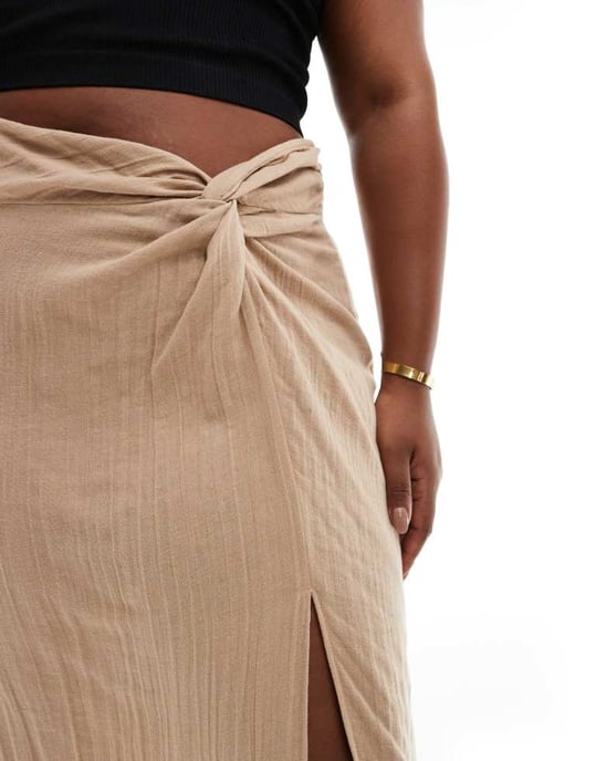 ASOS DESIGN Curve sidoknytt cheesecloth maxiskjorta i sten - Image 3