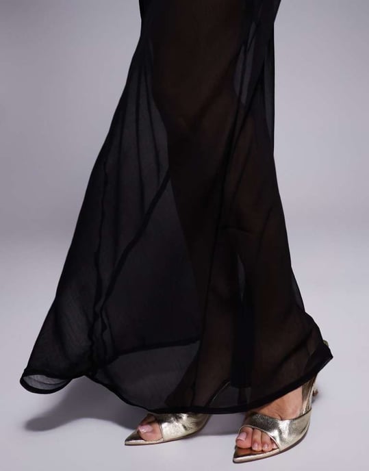 ASOS DESIGN genomskinlig maxikjol med mini-foder i svart - Image 3