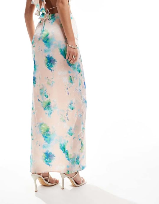 ASOS DESIGN satäng maxi kjol med marmortryck - Image 4