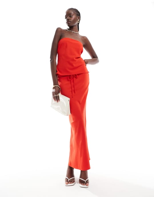 ASOS DESIGN midja band maxi kjol set i röd - Image 1
