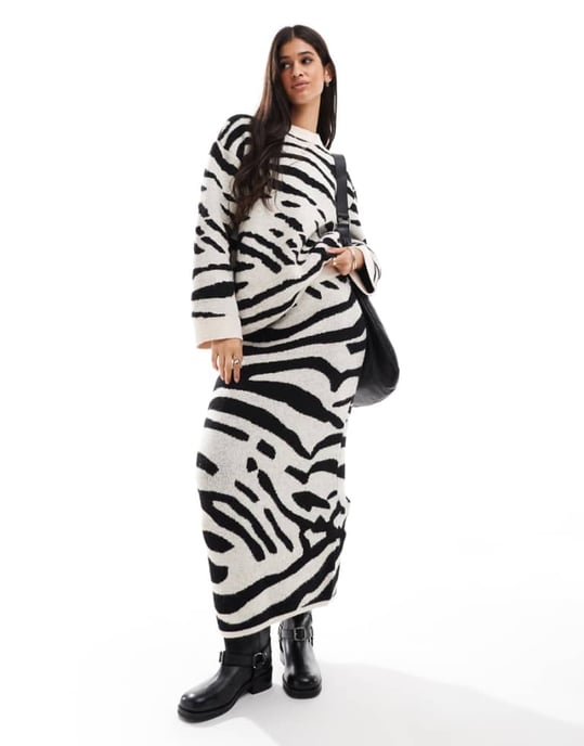ASOS DESIGN stickad maxikjol i zebra-mönster - Image 1