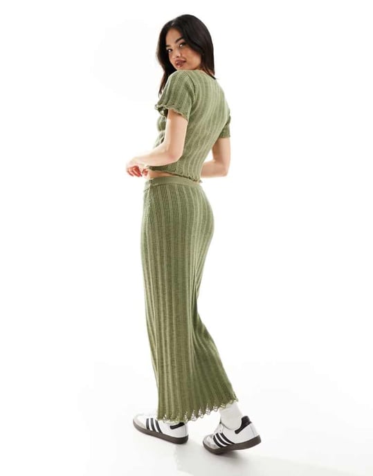 ASOS DESIGN ribbad maxikjol i khaki - Image 1