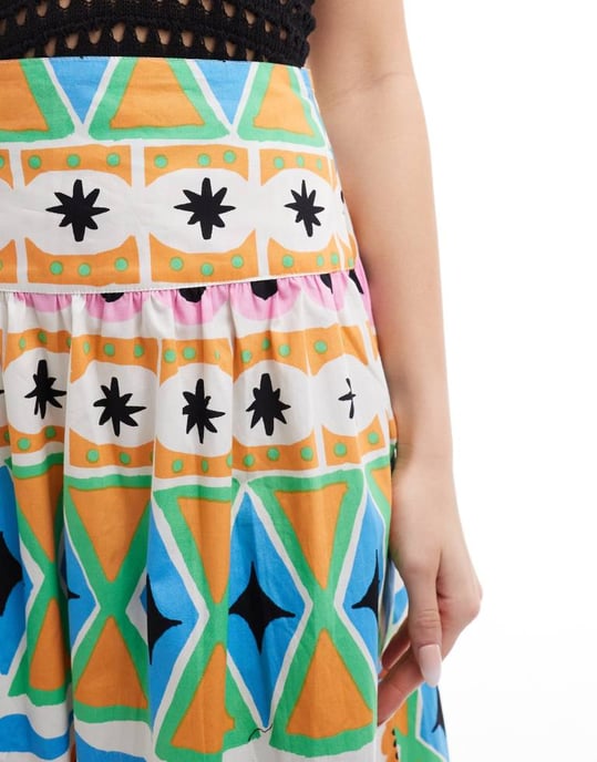 ASOS DESIGN midjeskuren bomullspoplin maxikjol i mönster - Image 4