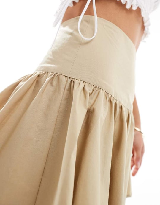 ASOS DESIGN midjesänkt bomullsminikjol i khaki - Image 3