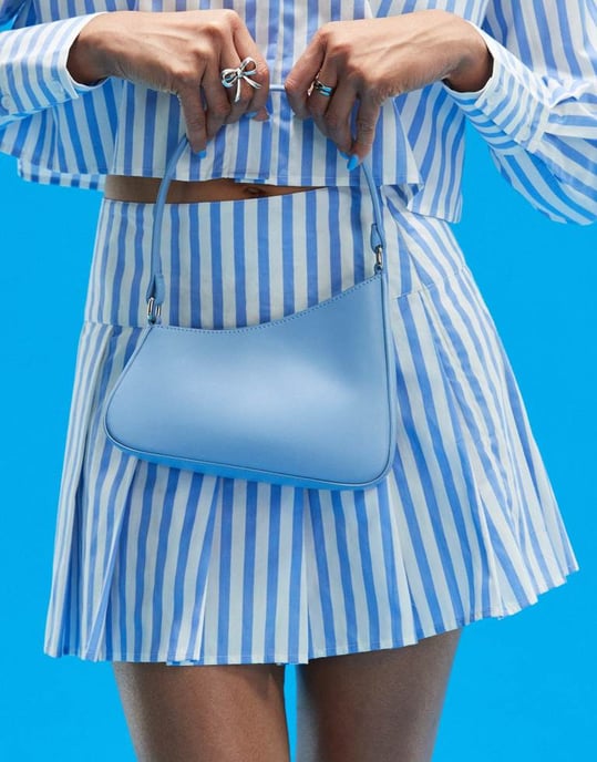ASOS DESIGN kort plisserad mini kjol i bomullspoplin med rand - MULTIFÄRGAD - Image 3