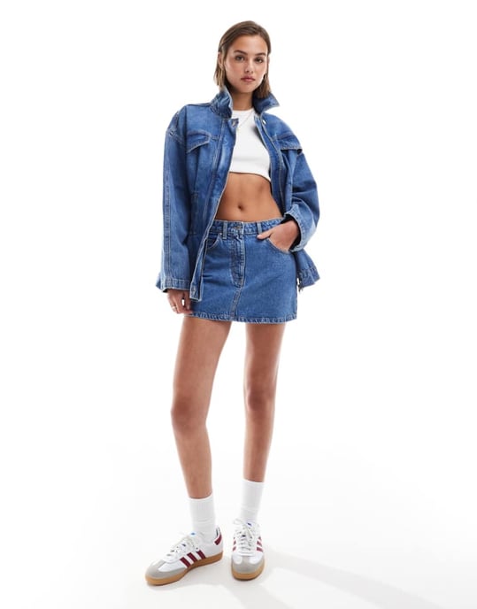 ASOS DESIGN denim skirt i mellanhav blå co-ord - Image 1